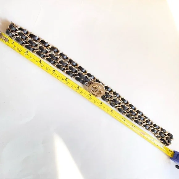 CHANEL Gold & Black Leather Chain Belt - Picture 7 of 12